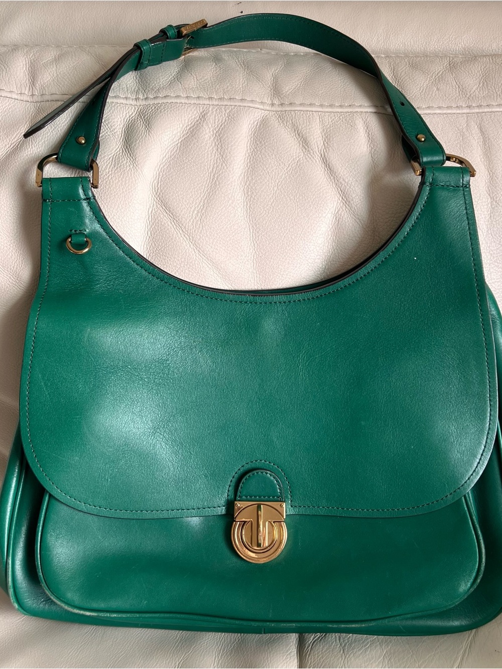 Tory Burch Green Leather Shoulder Bag Gold Hardware Detachable Strap